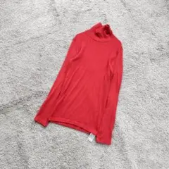 C141【ユニクロ】極暖ヒートテックシームレスリブタートルネック赤/差し色/XL