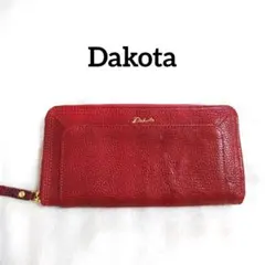 ダコタ　長財布　ラウンドジップ　シボ革加工　ゴールドロゴプリント　赤　レトロのサムネイル