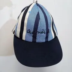 極美品 agnes b homme スクールストライプ ロゴ刺繍 キャップ 帽子
