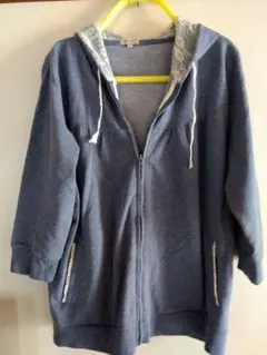 レースフード付きジップアップパーカー 3Lサイズ グレー 七分袖