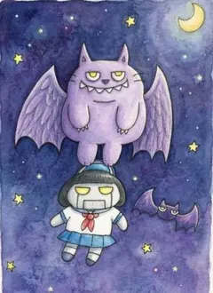 ◆メカチヨ◆夜散歩 イラスト アート 手描き風 オリジナル かわいい キャラ