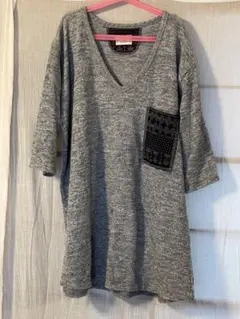 ハートマーケット グレー Vネック チュニック 半袖