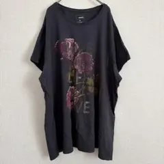 ソノマ 半袖Tシャツ【3X】バラ クルーネック 花 濃灰 綿ポリ 古着 一点もののサムネイル