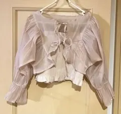 【韓国風コーデ】シフォン フリル付きブラウス 可愛いくすみピンク