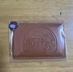 ピーナッツ　スヌーピー　ケース付き　カードミラー　茶