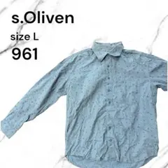 s.Oliven 長袖シャツ ライトブルー 総柄 サイズL前あき入り付き古着