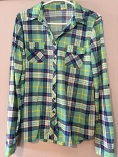 チェック柄 長袖シャツ 薄い青