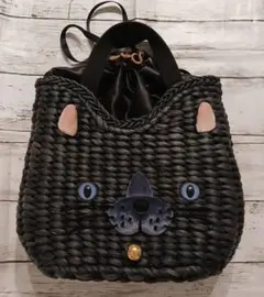 ROOTOTE　黒　猫　かごバッグ　ルートートのサムネイル