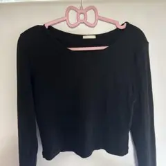 ブラック リブ編み 長袖Tシャツ Lサイズ