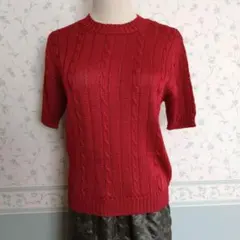 EVA DONNA ケーブル編み 半袖ニット レッド