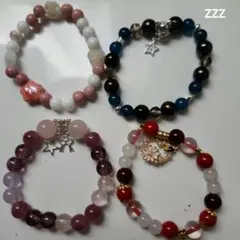 ハンドメイドガラス ビーズ天然石ブレスレット 4点セット
