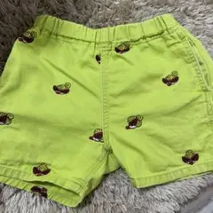 ヒスミニ　刺繍 パンツ 黄緑 100cm