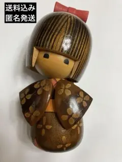 木製こけし人形 花柄 赤いリボン