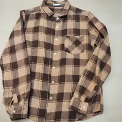 ブラウン系チェック長袖シャツ Lサイズ