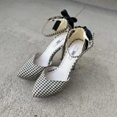 R&E ギンガムチェック ハイヒール