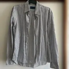 メンズ　RAGEBLUE 長袖シャツ　ストライプ　白×紺　Lサイズ