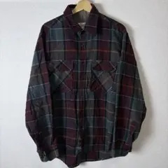 70s-80s シアーズ ウール混 裏キルティング チェックネルシャツ XL