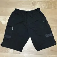 カーゴパンツ風ハーフパンツ ショートパンツ 黒無地 ブラック 短パン ミリタリー