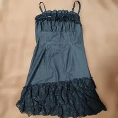 リボン付き 黒 フリル レースワンピース