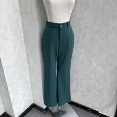 グリーン ワイドレッグパンツ フロントボタン