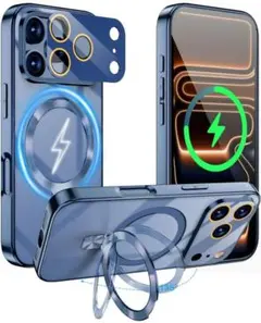iPhone 17 ケース 青　Magsafe 　折りたたみスタンド　ブルー