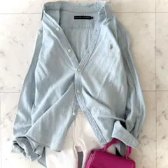 美品 ラルフローレン コットン シャンブレーシャツ 長袖 ライトブルー