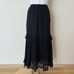 SHIPS any シップスエニィ　レースタックティアードスカート　ブラックのサムネイル