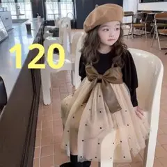 【新品】ゴージャス！ かわいい♡　リボンドットワンピース　120cm　a