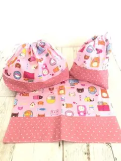 お弁当袋 コップ袋 小さめランチョンマット 3点セット ＊ハンドメイド