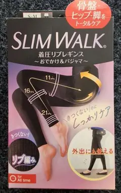 SLIM WALK 着圧リブレギンス S-Mサイズ ブラック