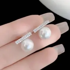 ラインパールピアス（シルバー）14k silver925 高見え No289