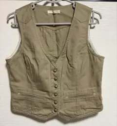 古着 ベージュ ボタン付き Vネック ベスト