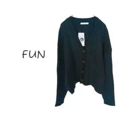 【FUN】ダークグリーン Vネックリブカーディガン カジュアル 新品