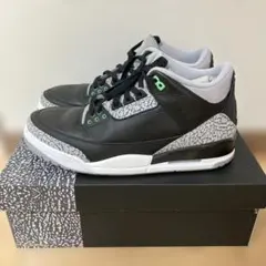 Air Jordan 3 BLACK/GREEN GLOW-WOLF GREY