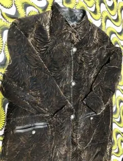 ♡90年代♡黒と茶色のゼブラ模様＆襟レザーデザインジャケットコートレア♡