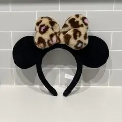 ミニーマウス耳カチューシャ ヒョウ柄リボン