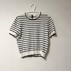 【美品】H&M ボーダー半袖ニット トップス Sサイズ サマーニット