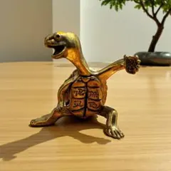 真鍮　躍動感　亀の置物　開運 招財 風水 縁起物　オブジェ　カメ