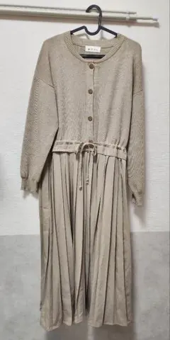 milk tea 異素材プリーツワンピース ベージュ