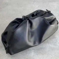 ガマグチ ギャザー 2way 3way ショルダーバッグ 黒 斜めがけ 韓国通