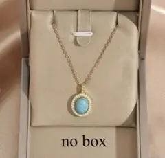 ターコイズオーバルネックレス CZ ゴールド ステンレス 天然石風 上品