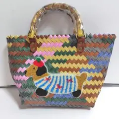 【新品訳あり】ダックスフント♥️カラフルかごバッグ　犬　ボーダー　リボン