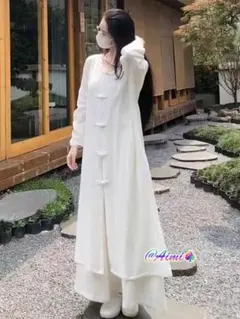 セットアップ上下 着心地いい シャツワンピース ワイドパンツ エレガント 無地