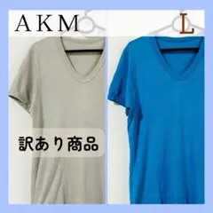 【訳あり商品付】AKM Vネック Tシャツ Lサイズ ブルーのサムネイル
