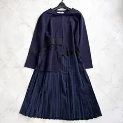 裾プリーツ切替ワンピース ドッキング ロングスカート パネルオケージョン M L