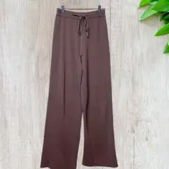 GRL グレイル リブニットワイド パンツ (M) スリット ブラウン