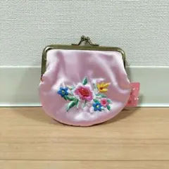 宇宙百貨　がま口　小銭入れ　ピンク　手刺繍ミニポーチ　タグ付き未使用　ポーチ花柄