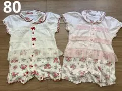 フラワーパターン ロンパース 2着セット 夏 80㎝ 半袖