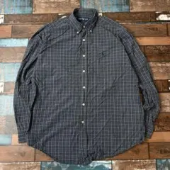 メンズ　古着　ポロラルフローレン　チェック　BDシャツ　刺繍ロゴ