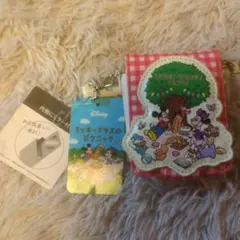 ミッキーマウス 小型ポーチ 赤チェック